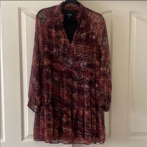 MSK  Women's Long Sleeve Dress in Red and Brown. Size L
